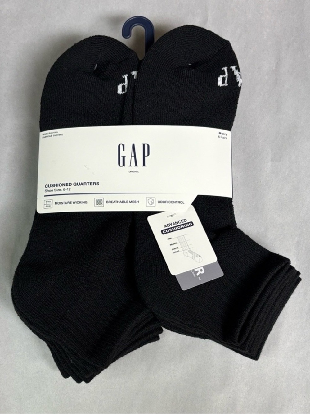 New Gap Socks Men’s Cushioned Quarters 6 Pair Black Socks Casual Activewear